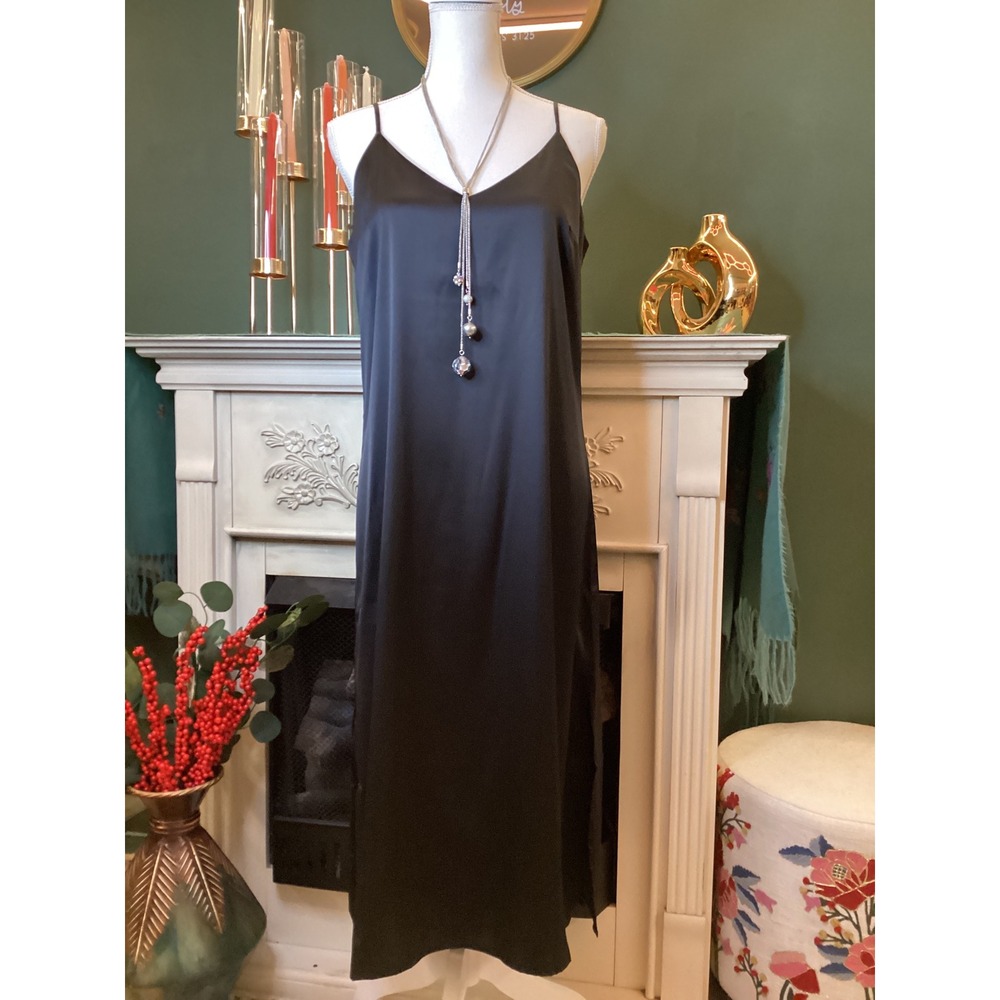 The Drop Black Midi‎ Slip Dress Spaghetti Straps V Neck Size M
